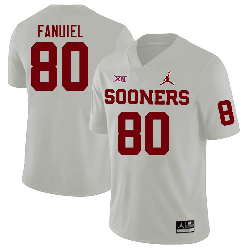 Men #80 Josh Fanuiel Oklahoma Sooners College Football Jerseys Stitched-White - Click Image to Close
